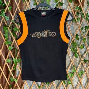Vintage Y2K biker rhinestone hollister 2000s femme tank top